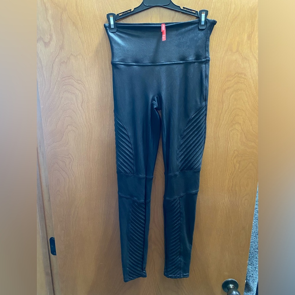 Spanx black Moto leather-look leggings-medium